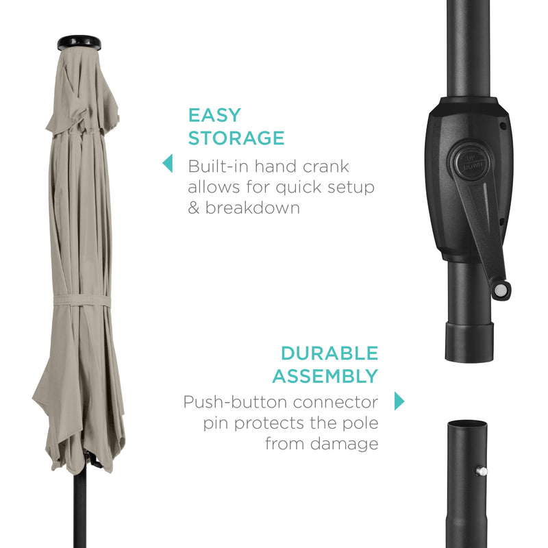Outdoor Solar Patio Umbrella w/ Push Button Tilt, Crank Lift - 7.5ft - Kivo Store