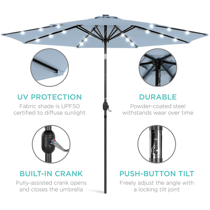 Solar LED Lighted Patio Umbrella w/ Tilt Adjustment, UV-Resistant - 10ft - Kivo Store