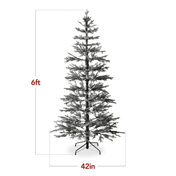 Black Pre-Lit Sparse Flocked Christmas Tree w/ 2-in-1 LEDs, Cordless Connection - Kivo Store