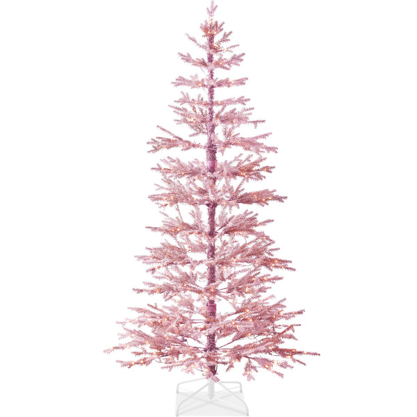 Pink Pre-Lit Sparse Flocked Christmas Tree w/ 2-in-1 LEDs, Cordless Connection - Kivo Store