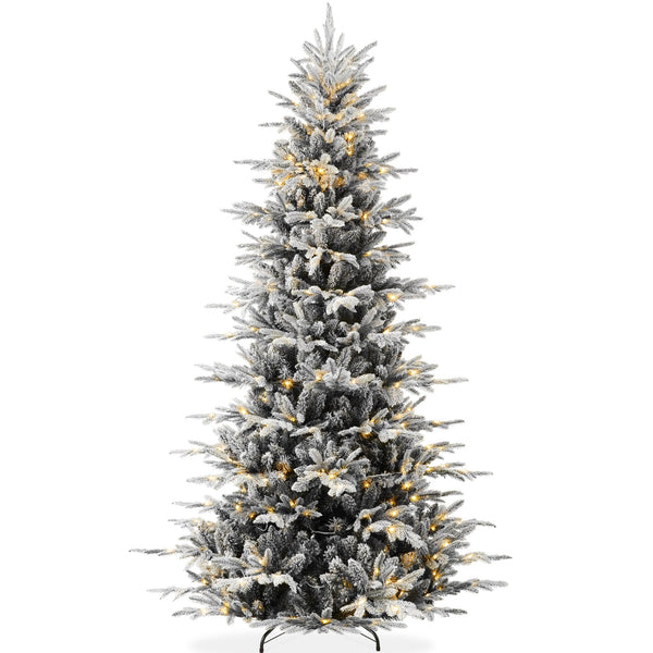 Pre-Lit Flocked Artificial Aspen Noble Fir Christmas Tree w/ Metal Stand - Kivo Store