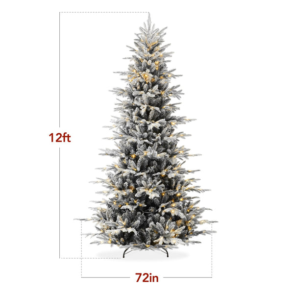 Pre-Lit Flocked Artificial Aspen Noble Fir Christmas Tree w/ Metal Stand - Kivo Store