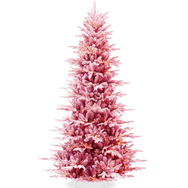 Pre-Lit Flocked Artificial Aspen Noble Fir Christmas Tree w/ Metal Stand - Kivo Store