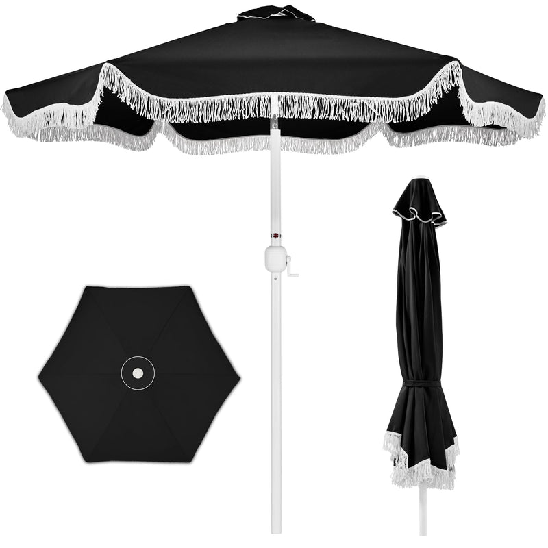 9ft Boho Fringe Umbrella Tilt, UPF50+, Steel Pole - Kivo Store