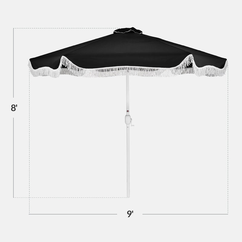 9ft Boho Fringe Umbrella Tilt, UPF50+, Steel Pole - Kivo Store