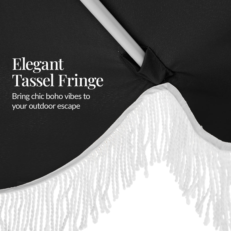 9ft Boho Fringe Umbrella Tilt, UPF50+, Steel Pole - Kivo Store