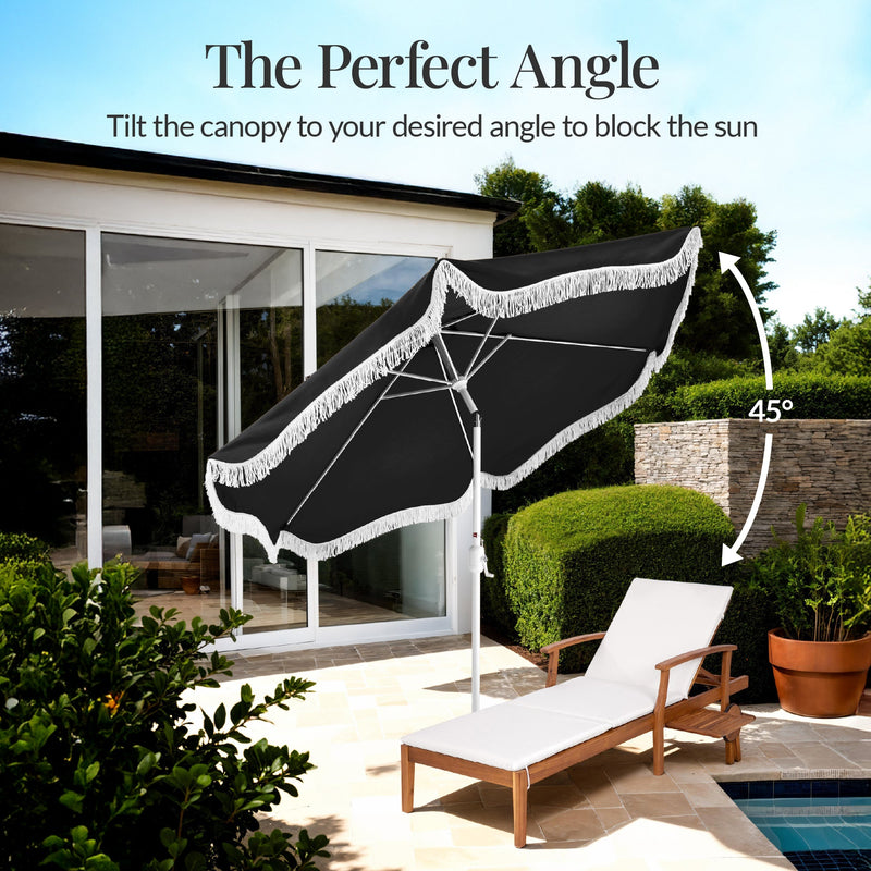 9ft Boho Fringe Umbrella Tilt, UPF50+, Steel Pole - Kivo Store