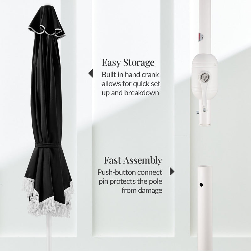 9ft Boho Fringe Umbrella Tilt, UPF50+, Steel Pole - Kivo Store