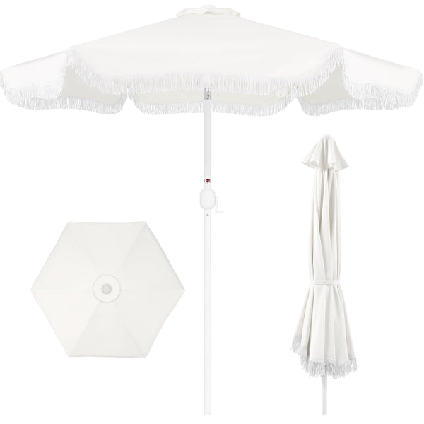 9ft Boho Fringe Umbrella Tilt, UPF50+, Steel Pole - Kivo Store