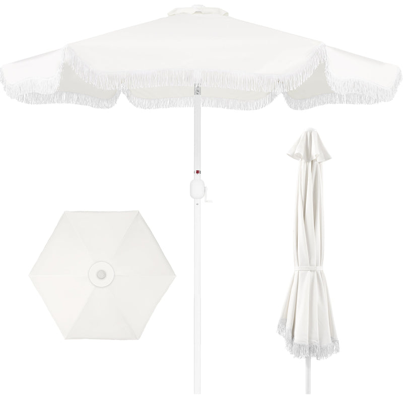 9ft Boho Fringe Umbrella Tilt, UPF50+, Steel Pole - Kivo Store