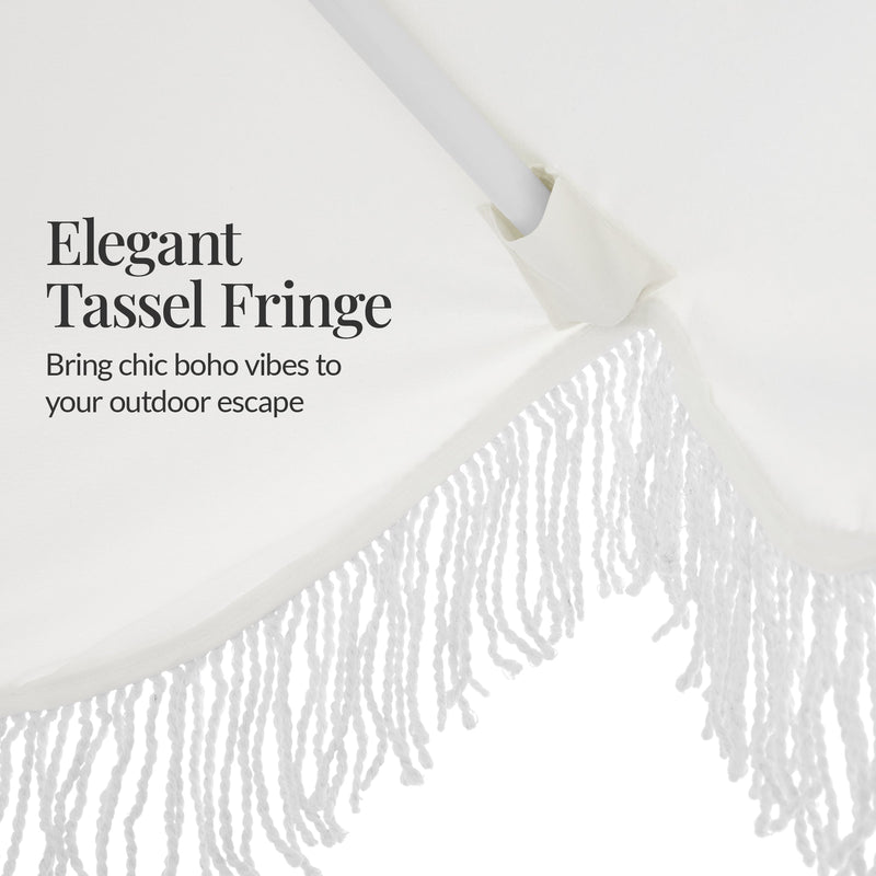 9ft Boho Fringe Umbrella Tilt, UPF50+, Steel Pole - Kivo Store
