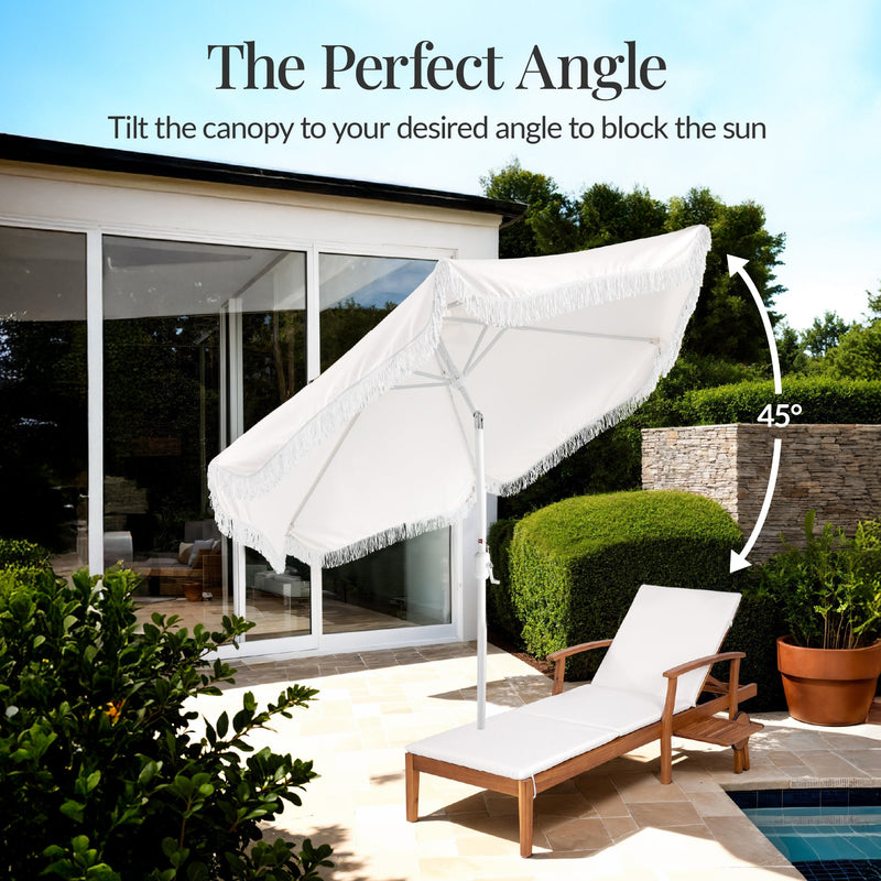 9ft Boho Fringe Umbrella Tilt, UPF50+, Steel Pole - Kivo Store