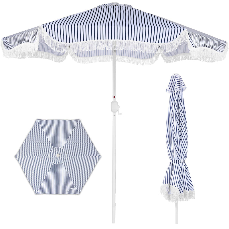 9ft Boho Fringe Umbrella Tilt, UPF50+, Steel Pole - Kivo Store