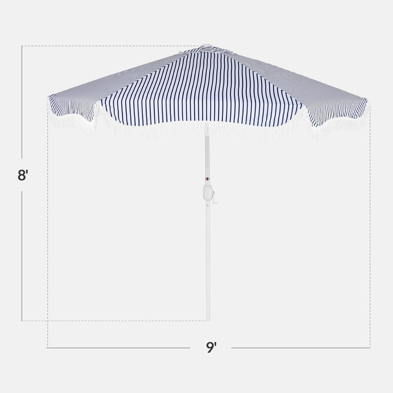 9ft Boho Fringe Umbrella Tilt, UPF50+, Steel Pole - Kivo Store
