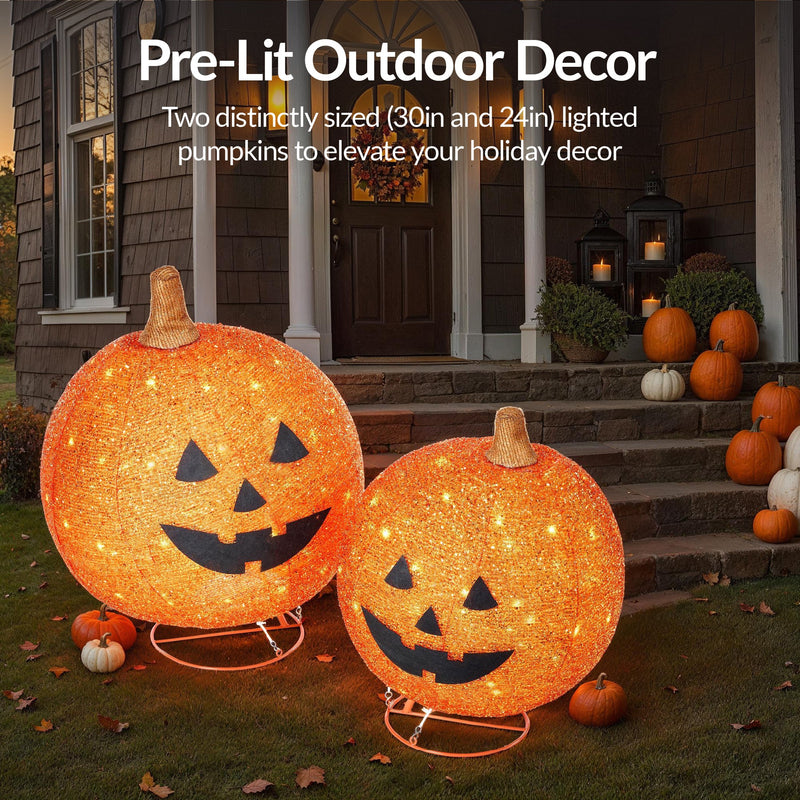2pc Lighted Pop-Up Outdoor Halloween Holiday Pumpkin Set w/ 130 LED Lights - Kivo Store