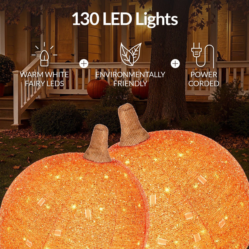 2pc Lighted Pop-Up Outdoor Halloween Holiday Pumpkin Set w/ 130 LED Lights - Kivo Store
