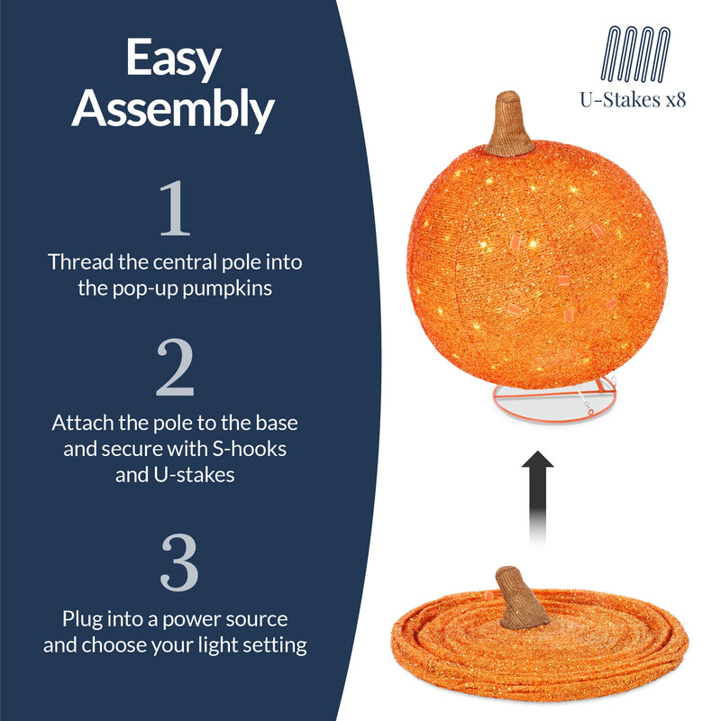 2pc Lighted Pop-Up Outdoor Halloween Holiday Pumpkin Set w/ 130 LED Lights - Kivo Store