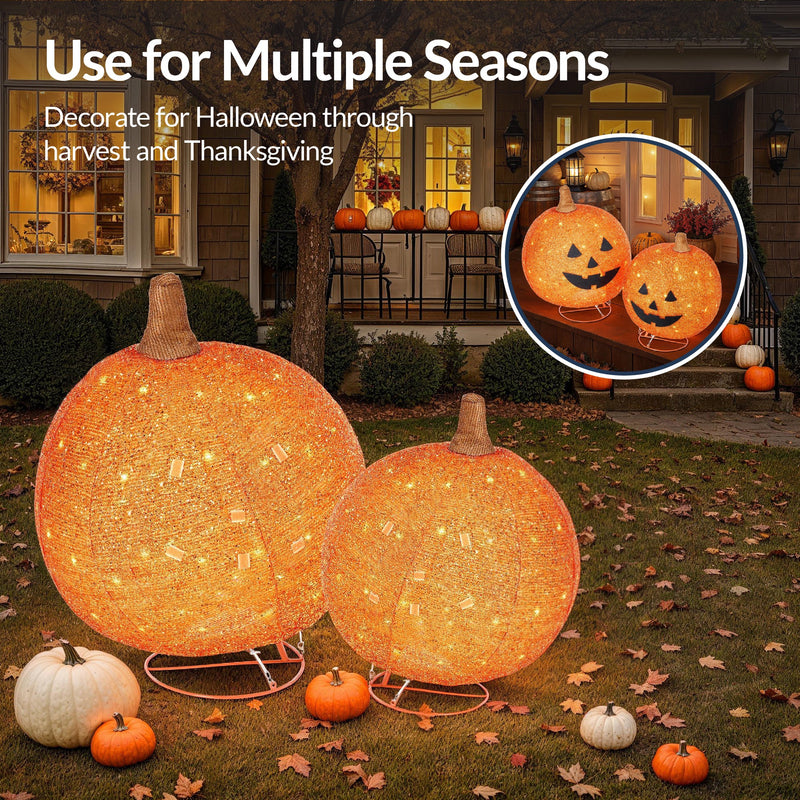 2pc Lighted Pop-Up Outdoor Halloween Holiday Pumpkin Set w/ 130 LED Lights - Kivo Store